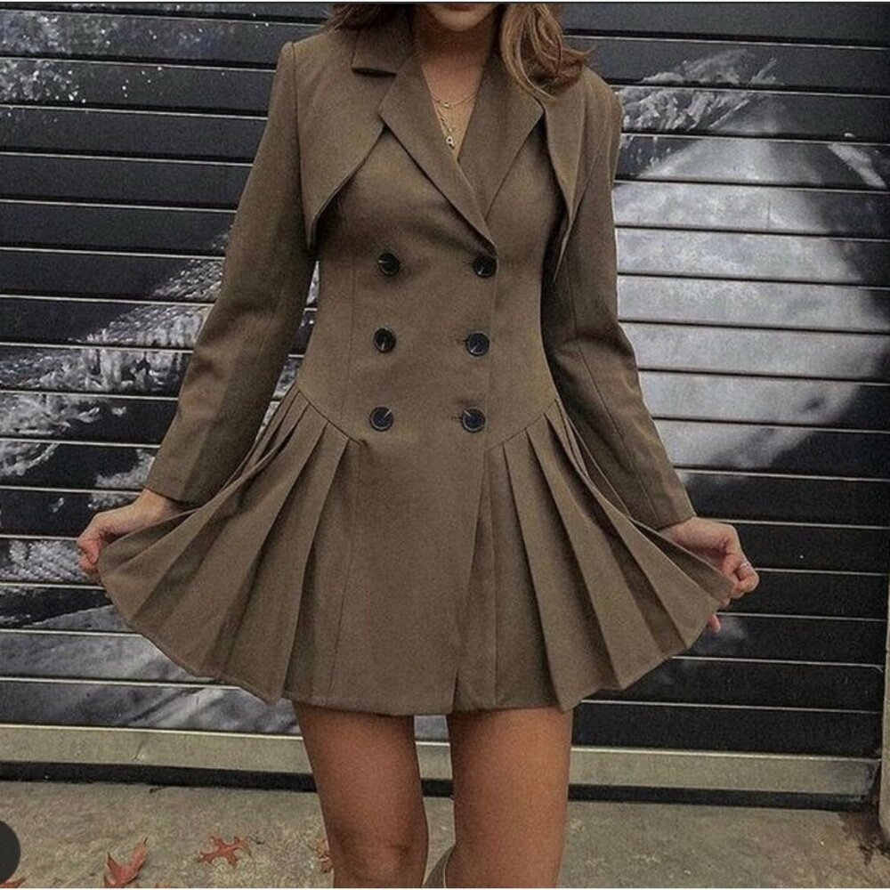 Storets Womens S/M Double Breast Sleeveless Pleated Dress With Bolero Jacket